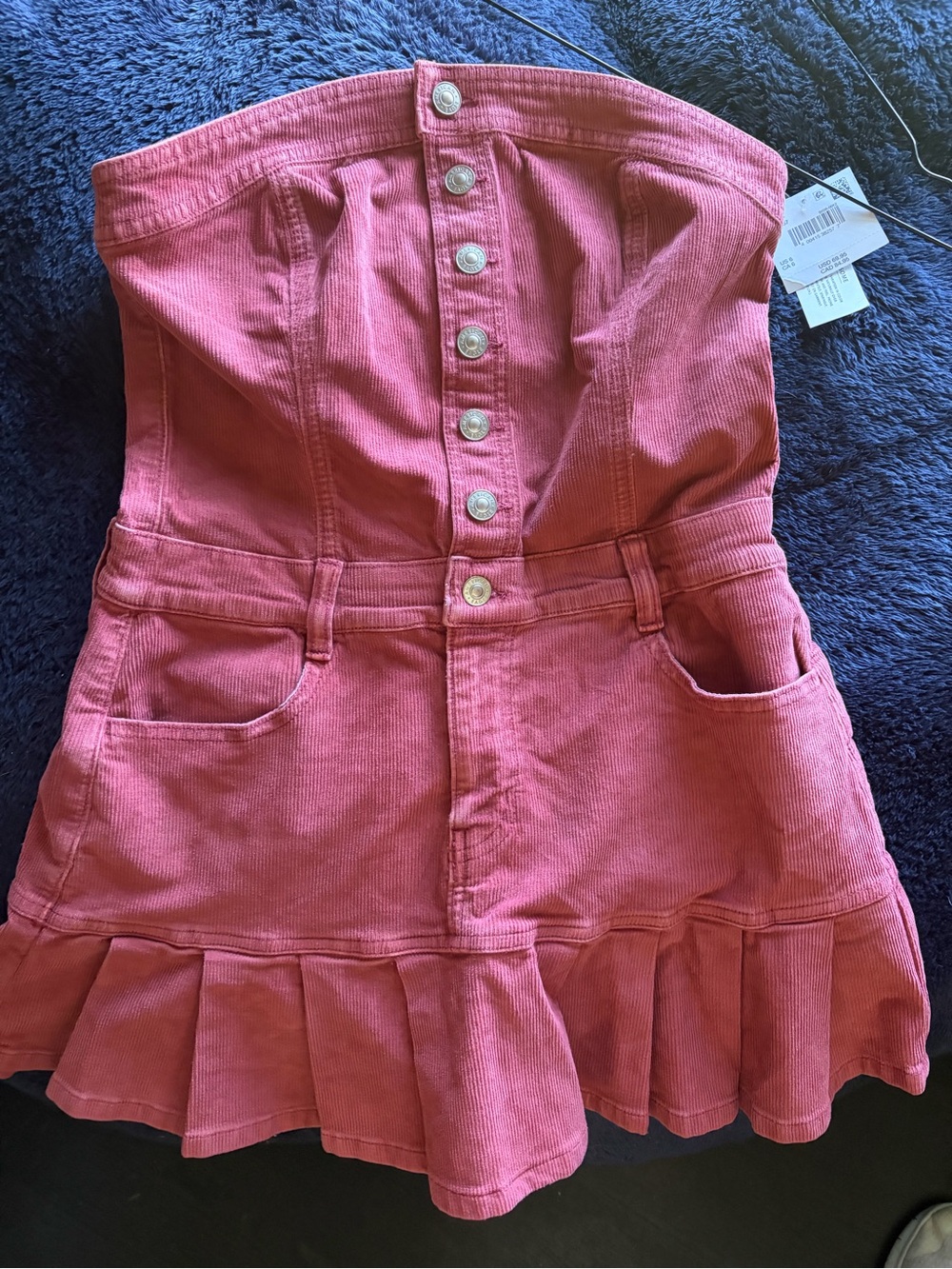 American Eagle Outfitters Strapless Pink Corduroy Button-Front Dress SIZE 6